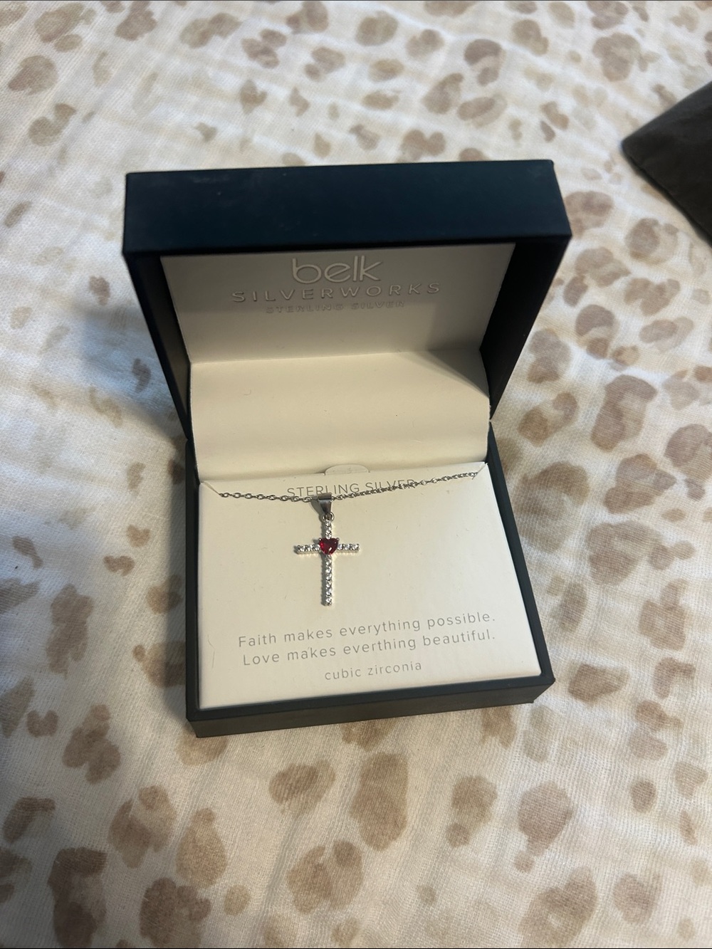 belk Silver Cross Necklace with Red Accent Stone